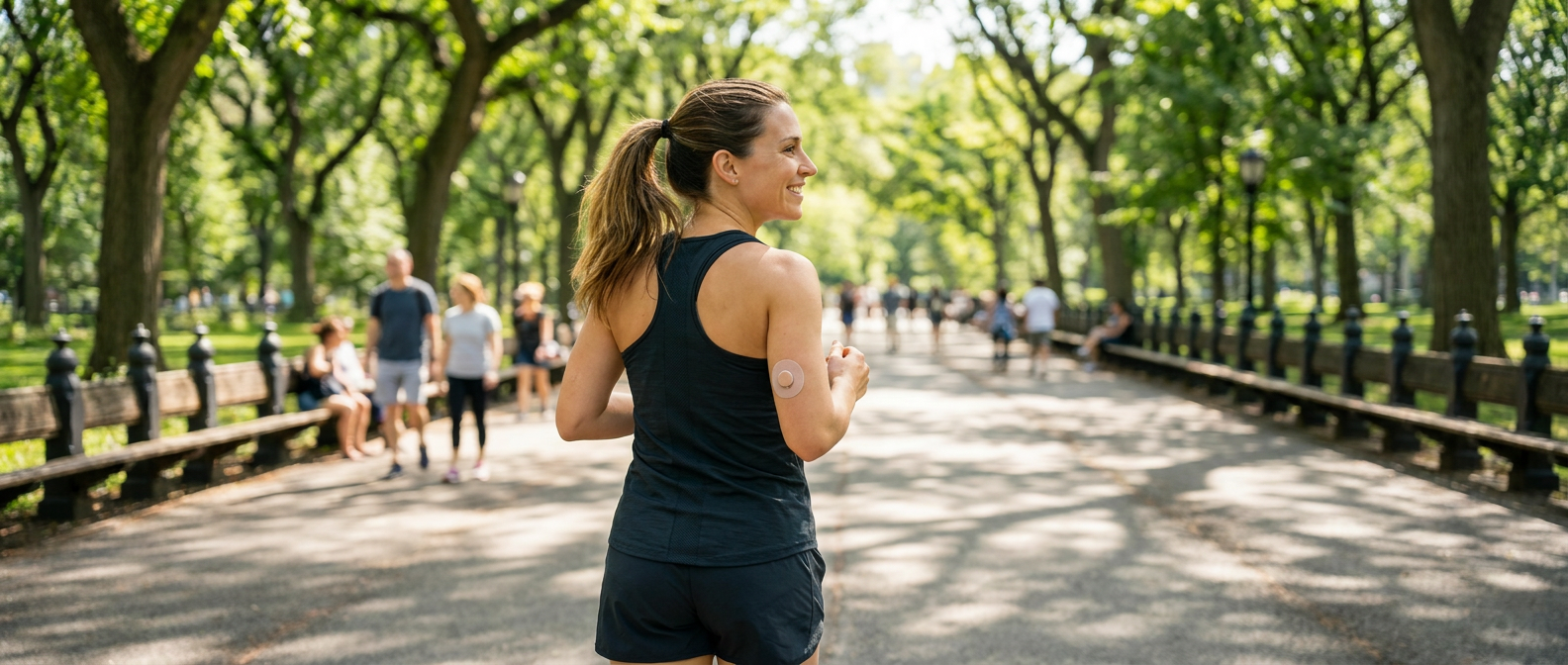 Mujer deportista con parche adhesivo Otto Care resistente al sudor y agua